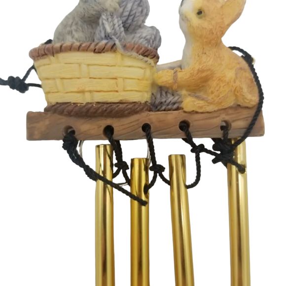 Wind Chimes Two Kittens Playing with Yarn Balls Basket Metal Rod  Resin 7.5" - Picture 2 of 6